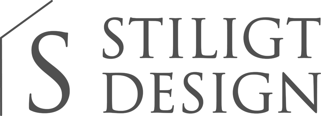 Stiligt - Stiltor & designs logotyp på en grön bakgrund.