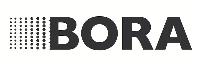 Stiligt - Logotypen för bora visas på en vit bakgrund för att visa upp samarbetspartners.
