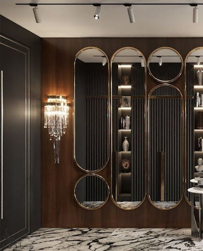 Stiligt - Ett modernt badrum med marmorgolv och inredningsdesign.